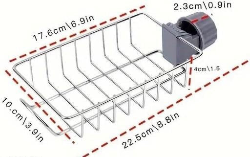 NEW Sponge Holder Over Faucet Kitchen Sink Caddy Organizer, Stainless Steel Detachable Hanging Faucet Drain Rack for Bathroom, Scrubbers, Soap, Chrome (Silver) (pack of 01)