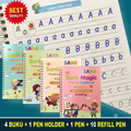 Magic Practice Copy Book for Kids (4 Book + 10 Refill + 1 Pen +1 Grip) 4Pcs Magic Book with Pens, Calligraphy Books for Beginners Practice, Calligraphy Practice Book, Magic Kids Practice Copy Book, Magical Reusable Hand Writing Book