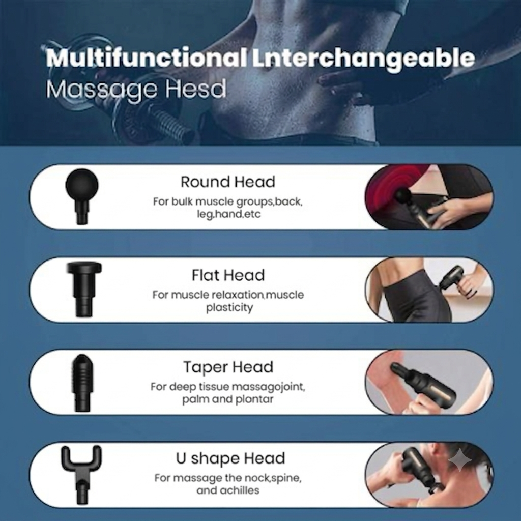 Mini Massage Gun - Deep Tissue Handheld

Massager for Full Body Pain Relief - Small & Powerful, 6 Speeds, 4 Heads, Rechargeable for Men and woman use