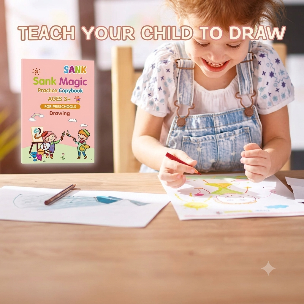 Magic Practice Copy Book for Kids (4 Book + 10 Refill + 1 Pen +1 Grip) 4Pcs Magic Book with Pens, Calligraphy Books for Beginners Practice, Calligraphy Practice Book, Magic Kids Practice Copy Book, Magical Reusable Hand Writing Book