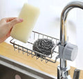 NEW Sponge Holder Over Faucet Kitchen Sink Caddy Organizer, Stainless Steel Detachable Hanging Faucet Drain Rack for Bathroom, Scrubbers, Soap, Chrome (Silver) (pack of 01)