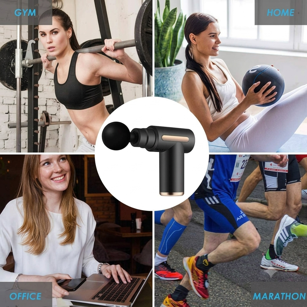 Mini Massage Gun - Deep Tissue Handheld

Massager for Full Body Pain Relief - Small & Powerful, 6 Speeds, 4 Heads, Rechargeable for Men and woman use